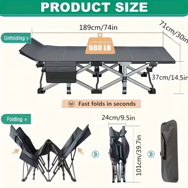 Heavy Duty Foldable Camping Bed – 800lbs Support, Portable Outdoor Cot