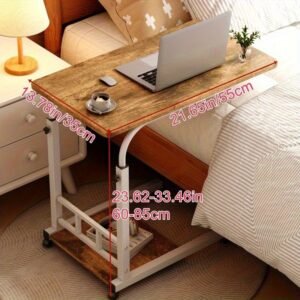 Double Layer Adjustable Bedside Table for Elderly & Hospital Use with Wheels Storage & Adjustable Height